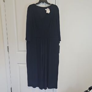 London Times Navy Jumpsuit with V-Neck